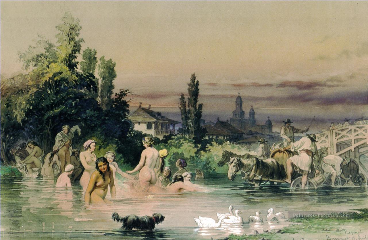 baignade nus en rivière rurale Amadeo Preziosi néoclassicisme romanticisme Peintures à l'huile
